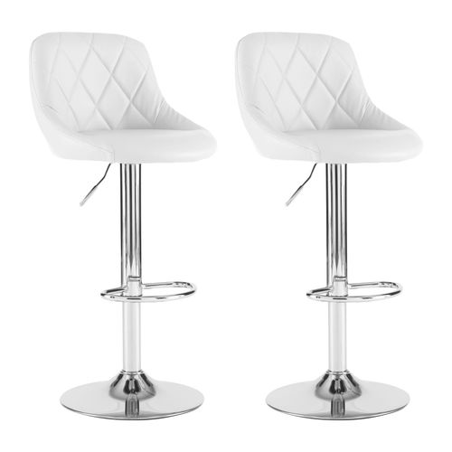 Quilted leather swivel bar stools with footrest and chrome base for kitchen or home bar


