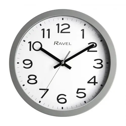 Modern 25cm wall clock with silent sweep second hand and bold numbers, available in black, white, ochre, sage green, and grey.
