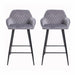 Set of 2 Crushed Velvet Bar Stools with Diamond Quilted Design and Black Metal Legs