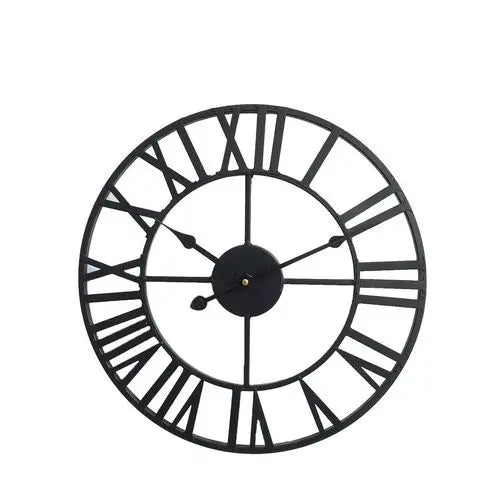 Large 78cm Roman numeral metal wall clock with open-back design