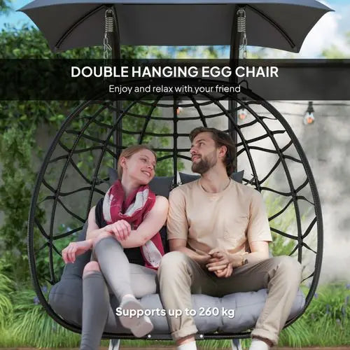 Double Rattan Swing Chair – Weather-Resistant Hanging Egg Seat for Two - Samanta Factory