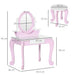 Kids Dressing Table with Mirror and Stool with Drawer for 3-6 Years Old, Pink - Samanta Factory